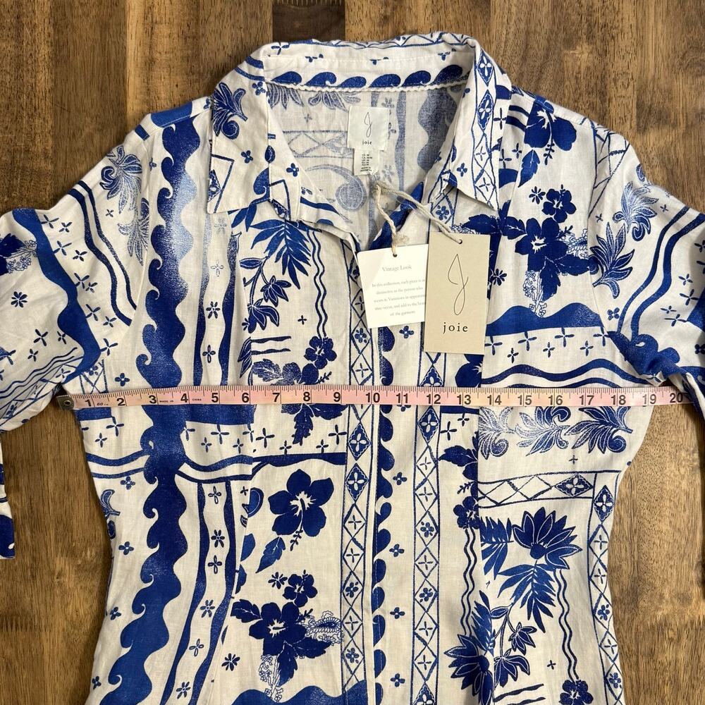 Joie Dress Linen Hawaiian Tropical Hibiscus Resort Beach White Blue Women Medium - Picture 5 of 9